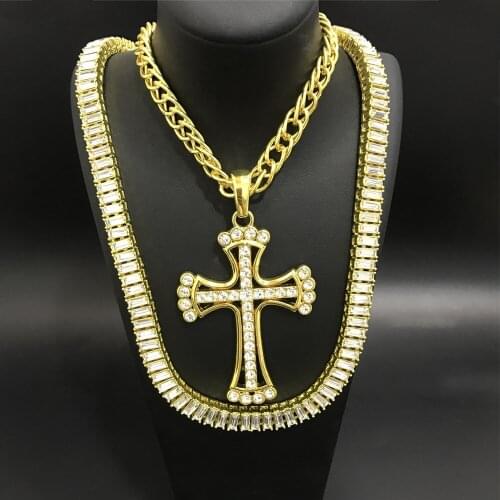 Hip Hop Men Gold Color Alloy Dollar Pendant Necklace Ice Out Cuban Crystal Miami Neckalce Cuban Chain Hip Hop For Men