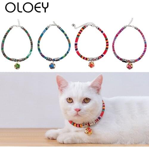 Personalized Pet Dog Cat Collar with Bell Bohemia Style Adjustable Collar Outdoor Travel Photo Decoration Accessories Pet Produc