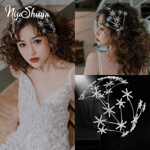 NiuShuya Baroque Crystal Star Headband Crown Hairband for Women Bling Bridal Tiara Hair Crown Wedding Jewelry white Accessory