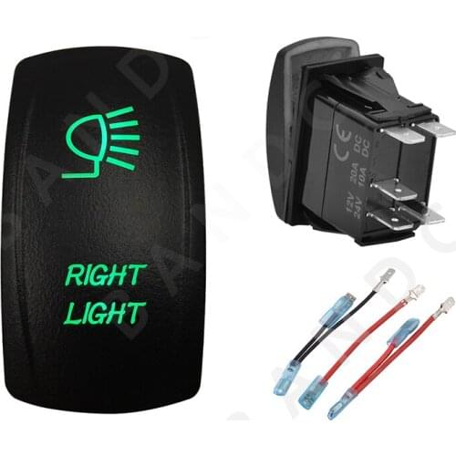 RIGHT LIGHT 5P ON-OFF SPST Green LED Light Laser-Etched Rocker Switch for Car Boat Marine ARB RV Buses Truck,Jumper Wires Set
