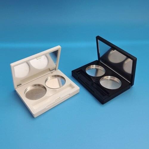 Empty 26mm 2 grid black white eyeshadow case with mirror with aluminum magnetic metal pan portable box packaging 40pcs