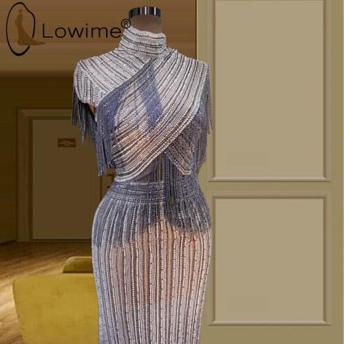 Luxury Beading Tassel Evening Dresses Dubai High Neck Mermaid Evening Gowns Custom Made Long Formal Dresses