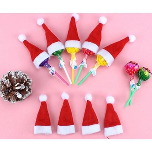 Xmas Lollipop Hat Mini Santa Claus Hat Christmas Xmas Holiday Lollipop Top Topper Cover Festival Christmas Party Decoration