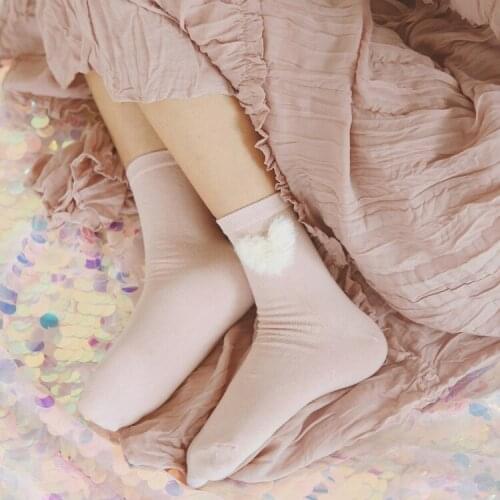 Lovely girl rabbit 's hair cotton heart thick Student style lolita white/black socks