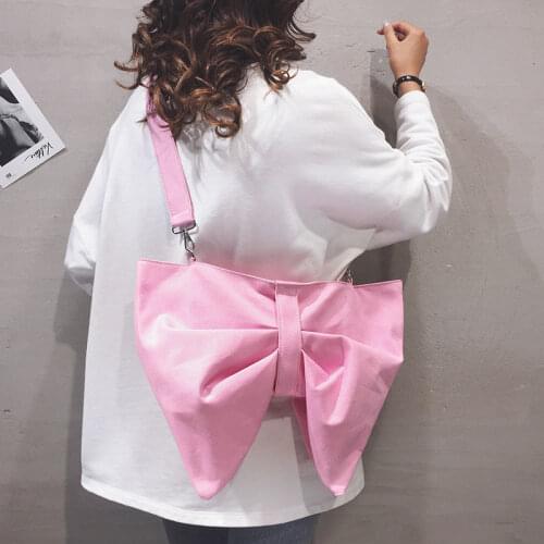 Women Solid Color Canvas Shoulder Bag Lovely Student Girls Bowknot Crossbody Messenger Bags Fashion Simple Female Tote Handbags