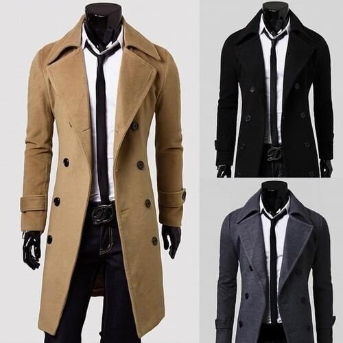 Free shipping mens leisure fashionable man three trench coat double row button design and high quality color size M - XXL