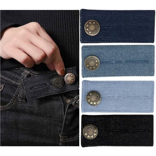 4 pcs Denim Waist Extender Button for Jeans and Skirt Comfy Metal Buttons Elastic Adjustment Waist Button Belt Extension Buckle
