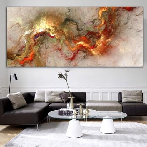 Wangart Cool Cloud Abstract Oil Painting Orange landscape Wall Picture For Living Room Canvas Modern Art Poster And Print