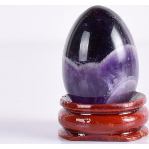 45*30mm Violet Amethyst Egg & Wood Base Undrill Natural Stone Mineral Crystal Home decoration accessory Kegel Massage Yoni Egg