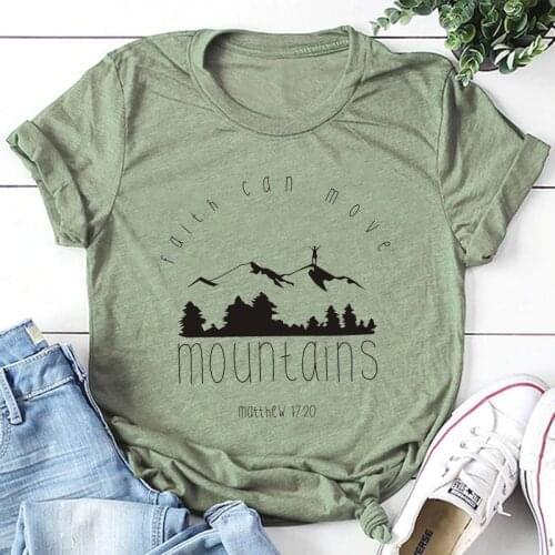 Faith Can Move Moutains Fashion Funny Graphic Jesus Women T Shirt Streetwear Cotton Short Sleeve Top Tees O Neck Christ Clothing