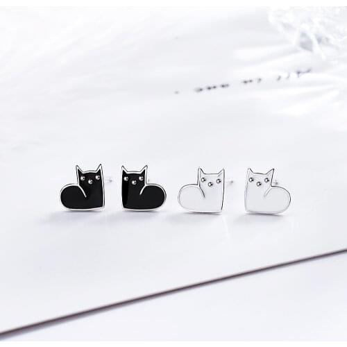 New Fashion 925 Sterling Silver Simple Cute Drop Glaze Black White Earrings For Women Ladies' Jewelry Birthday Gift
