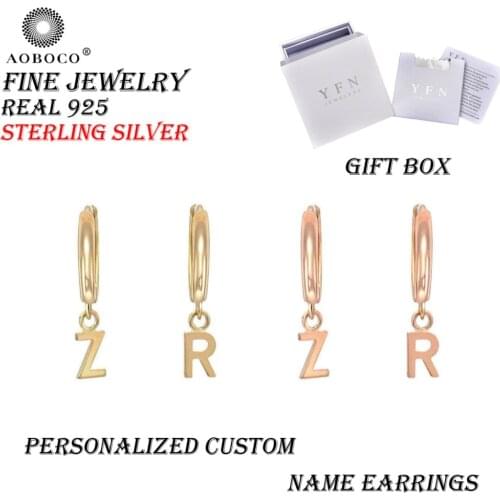 Custom Alphabet AOBOCO Brand Fine Jewelry Personalized Initial Letter Drop Earrings For Women With Gift Box 925 Sterling Silver