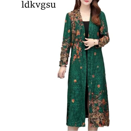 Fashion 2021 New Spring Autumn Long Trench Coats Women Large Size 5XL National Wind Middle-aged Cardigan Shawl Coats V555