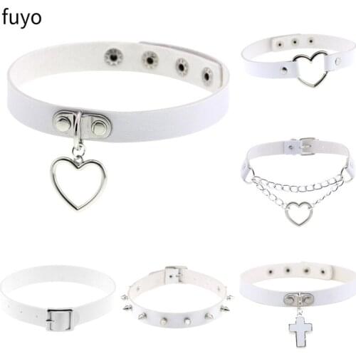 Punk Gothic Harajuku White Cross Heart Pu Leather Choker Necklaces for Women 2021 Chains on Neck Goth Necklace Jewelry