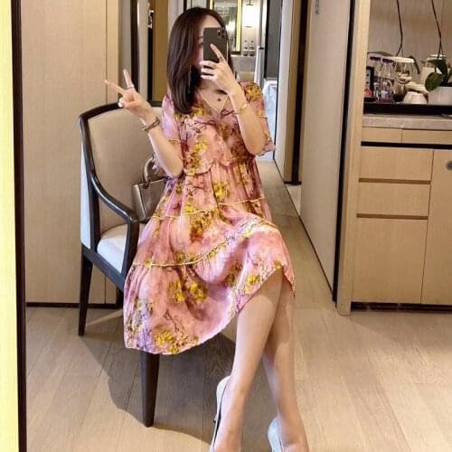 Yellow floral silk dresses women 2021 summer brand long casual sexy office work dress plus size slim fit drop shipping