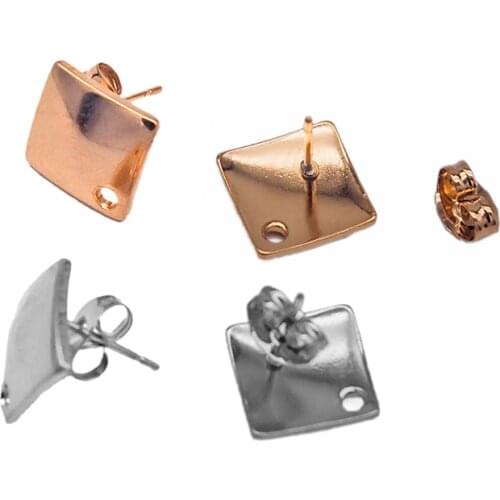 10pcs Stainless Steel Gold Stud Earrings Post with Hole Square Ear Components Jewelry Making Supplies DIY Findings Women Gifts