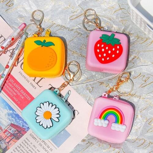 1pc Cute Fruit Wallet Keychain Key Ring Lovely Rainbow Daisy Pig Animal Fruit Car Bag Earphone Box Food Pendant Key Chain K104