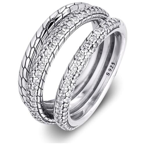 100% 925 Sterling Silver Triple Band Pave Snake Chain Pattern Rings for Women Wedding Ring Fashion Jewelry Bague Femme 2020