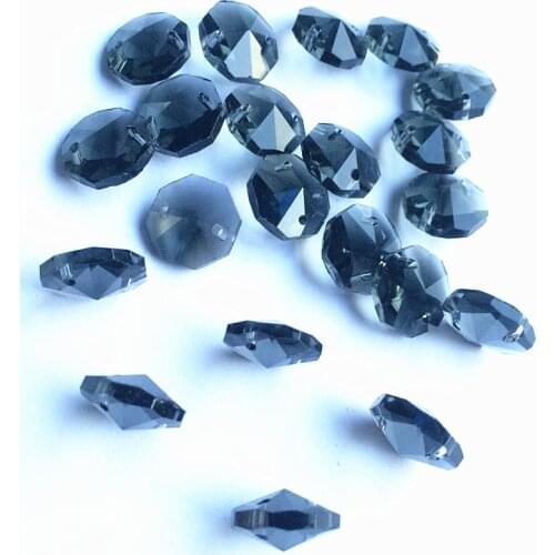 100pcs 14mm Grey Crystal Glass Octagon Beads 2 Holes For Chandelier Parts Diy Beads Curtain Accessories Wedding Home Decor