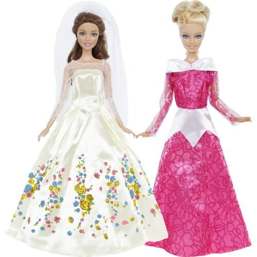 2 Pcs/Set Princess Dress Fairy Tale Outfit Wedding Party Gown Clothes for Barbie Doll Kids Girl DIY Accessories House Toy