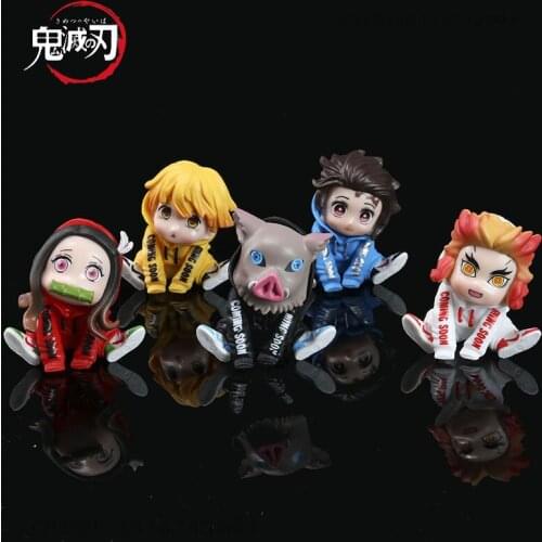 5pcs 5.5cm Demon Slayer Kimetsu No Yaiba Figure Toys Tanjirou Zenitsu Hashibira Kamado Inosuke Nezuko With Sword Pvc Model Dolls