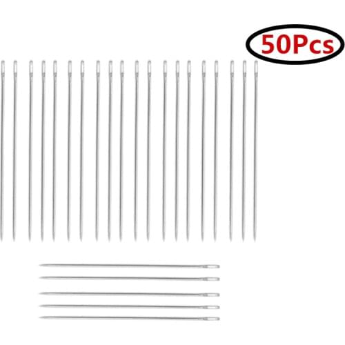 50Pcs Silver Tone Large Eye Darning Needle Sewing Crafts Accessories 6.8cm AA7380