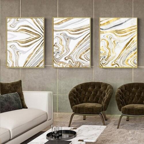 Abstract Marble Canvas Print Paintings Yellow gold foil Poster Morden Wall Art Pictures on Canvas Living Room Office Home Decor