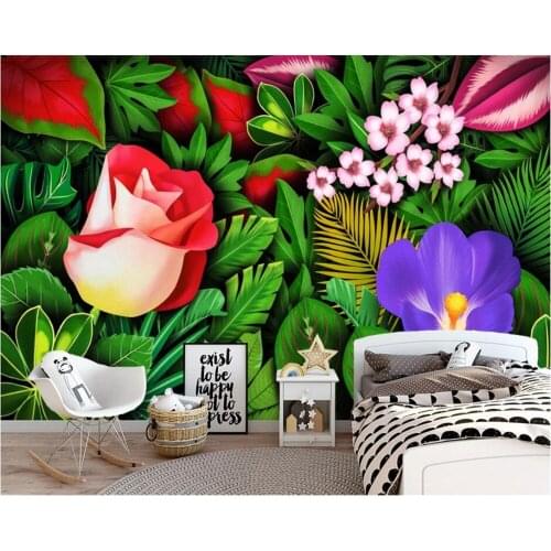 Beibehang Simple and stylish hand drawn tropical rainforest banana leaf flower TV background wall paper mural papel de pared