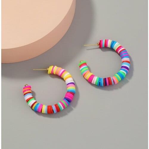 Bohemia Multicolor Polymer Clay Hoop Earrings for Women Fashion Female Girls Jewelry Korean Earrings Gifts