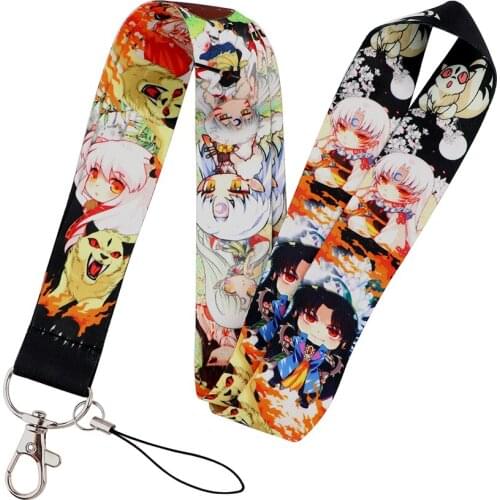 LT807 Japanese Anime Lanyard Keychain Cartoon Print Ribbon Hand Rope Car Key Chain Shcool Bag Charm ID Badge Holder Accessories