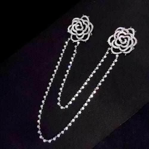 Double flowers brooch 925 sterling silver with chain fine women jewelry free shipping rose flower brooch