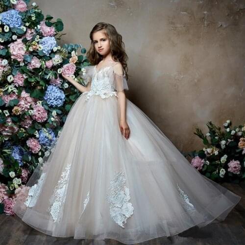 Flower Girl Dresses White Princess Sleeveless Lace Applique Tulle Soft Tulle First Communion Dresses Girls Pageant Dresses