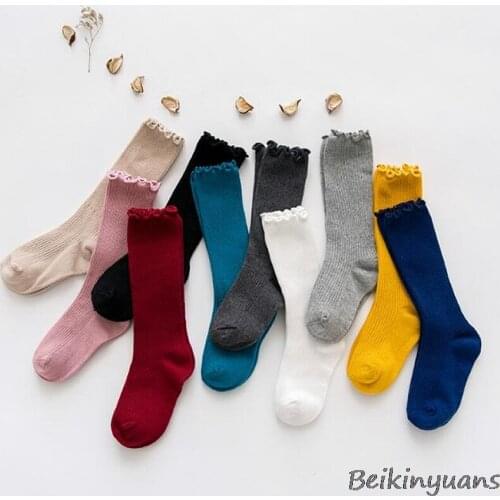 Spring and Autumn Winter Childrens Girls Knee High Socks Warm Candy Color Socks Lace Baby Legs Cotton Pile Yarn Style