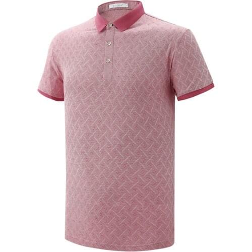 G8205 Turn Down Collar Golf T Shirt Men In Office Casual Style Yarn Dyed Jacquard Cotton Polyester Short Sleeve Polos For Summer
