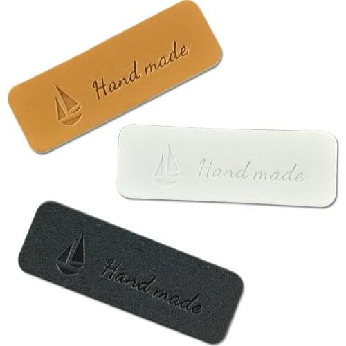 Brown Leather Badges For Clothing Hand Made Small Leather Labels Indentation Jeans Custom Children Name Handmade Leather Tags