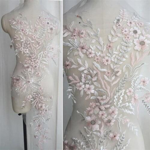 Sew-Patch Dress Lace-Fabric Appliques Embroidered Collar 3d Flower Wedding-Decoation