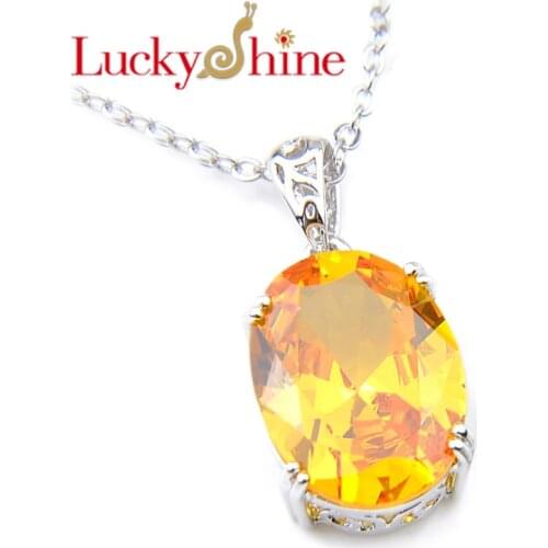 Luckyshine New Valentine Gift Silver Plated Jewelry Classic Fire Oval yellow Zirconia Stone Crystal Zirconia Engagement Pendants