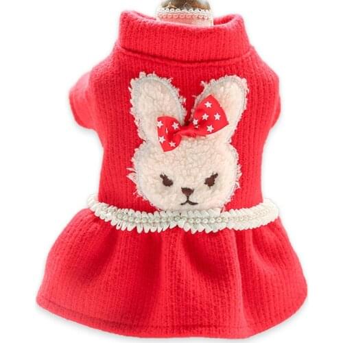 Cute Rabbit Princess Red Skirt Dog Warm Winter Clothes Puppy Apparel Outfits Coat for Teddy Poodle Clothes for Dogs XS S M L XL