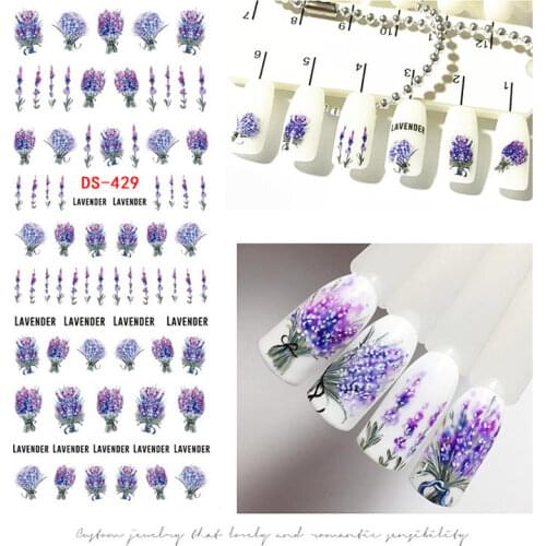 Nail Stickers on Nails Blooming Flower Stickers for Nails Lavender Nail Art Water Transfer Stickers Decals