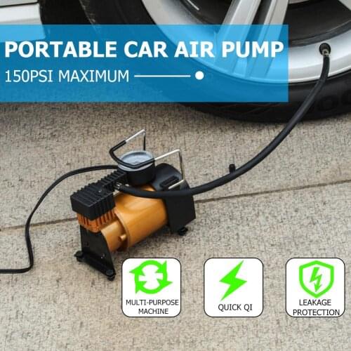 DC 12V 150PSI Tire Inflator Pump Air Compressor with Pointer Pressure Gauge Universal for Cars Bicycles Balls 160x80mm