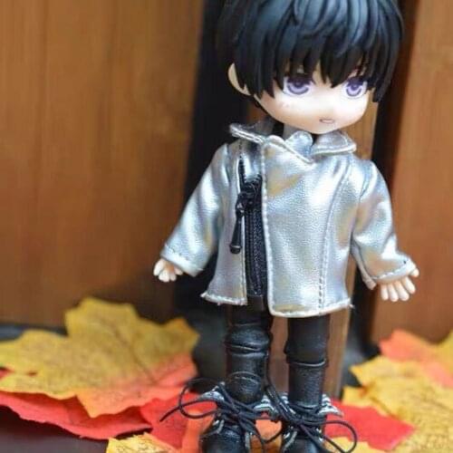 OB11 doll clothing is suitable for 1/12 size fashion casual sunny cool zipper jacket black super cool leather coat white black