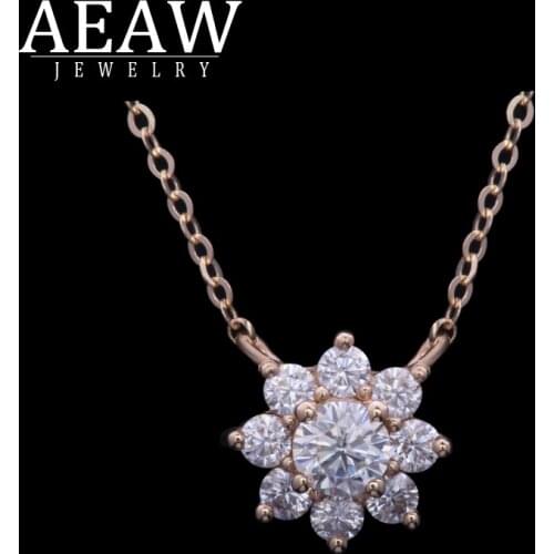 AEAW 4mm VS1 DEF Round Cut 14K White Gold Moissanite Pendant With 14K Gold Chain Necklace For Women in Fine Jewelry