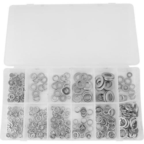 350pcs Stainless Steel Flat Washers Spring Washer Woodworking Tool Kit M3 M4 M5 M6 M8 M10 with Box rondelles acier