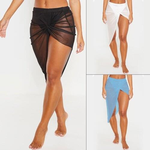 2020 New Seaside Holiday Beach Skirt Female Pure Color Split Transparent Sunscreen Skirt Direct Foreign Trade Overstock 20200