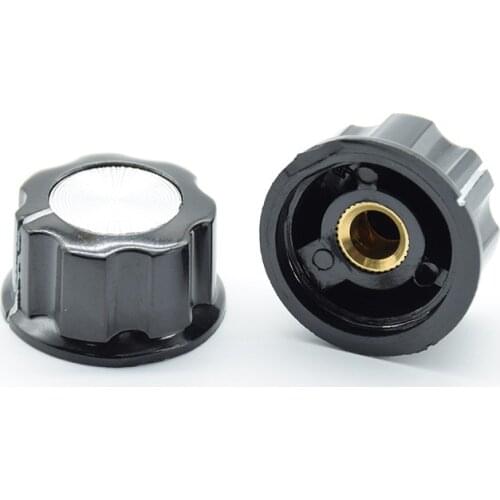 5Pcs Black Aluminum Potentiometer Knob Cap Inner Volume Control Rotary Switch 6mm 6.4mm Ship 6mm holes