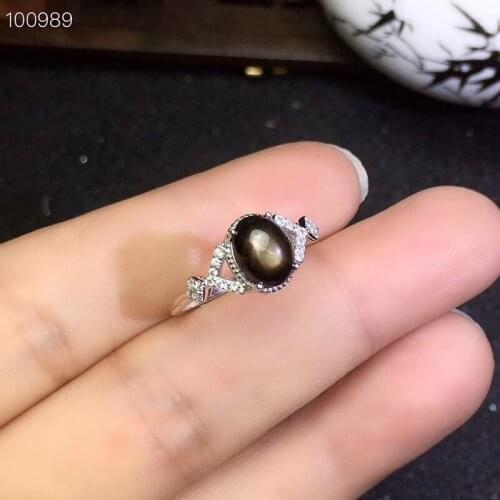 925 Silver with Natural Black Star Sapphire with Good Quality Engagement Rings for Women 6*8mm