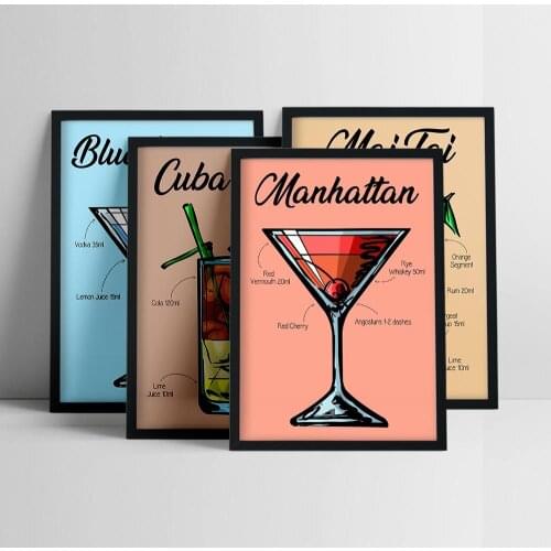 Cocktail Whisky Glass Drink Poster Vintage Pub Wall Pictures Decor for Bar Pub Club Cafe Man Cave Retro Posters Canvas Painting