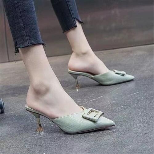 ZANPACE Women Slippers Joker Womens Shoes New High Heel Slippers Fashion Pointed Toe Ladies Slippers Suede Slide Flip Flops