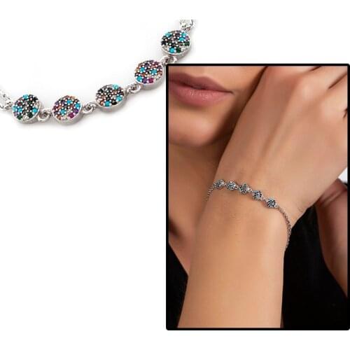 Tesbihane Multicolor Zircon Cubic Zirconia Elegant Design 925 Sterling Silver Water Ways Female Bracelet