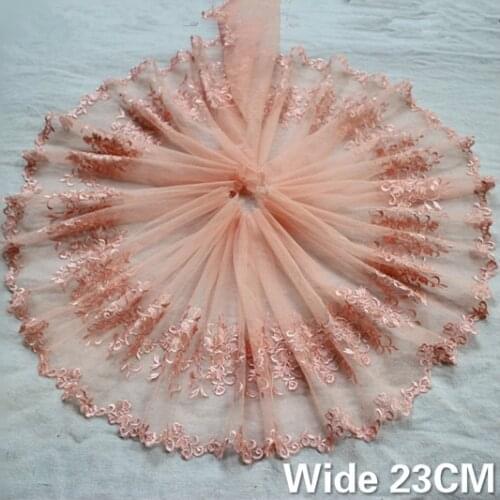 23CM Wide Tulle Orange Soft Mesh Embroidery Flowers Lace Fabirc Ribbon Guipure Trim DIY Cloth Garment Scarf Dress Sewing Decor